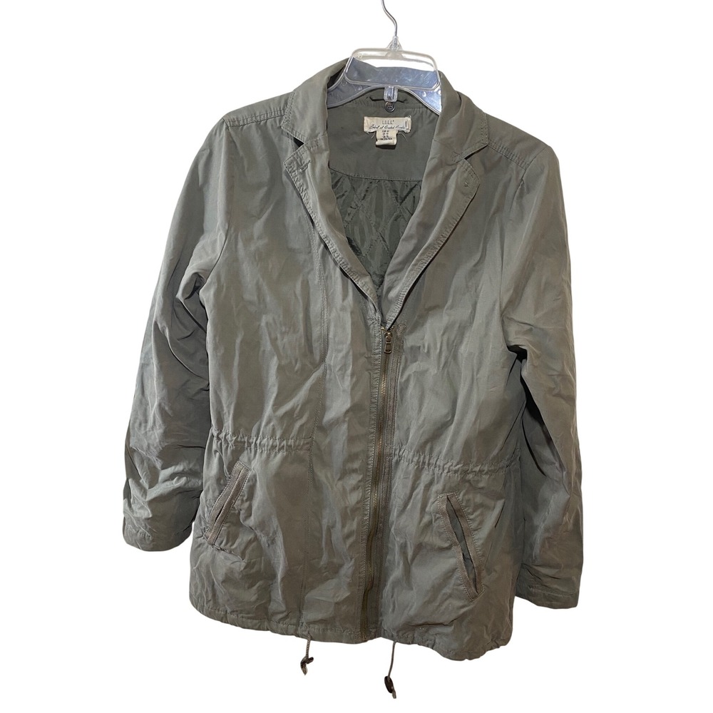 HM LOGG Women Olive Green Utility Field Jacket Quilted Lining Zip Front Size 10